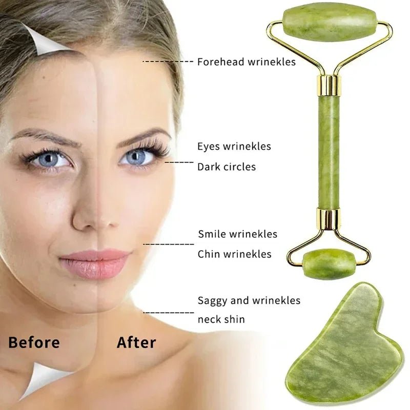 Jade Roller & Gua Sha Naturel — Masseur Visage Anti - Âge & Lifting - Accessoire Beauté | BodyForce UK