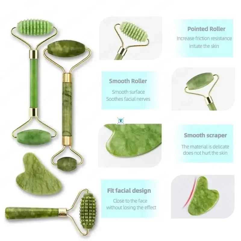 Jade Roller & Gua Sha Naturel — Masseur Visage Anti - Âge & Lifting - Accessoire Beauté | BodyForce UK