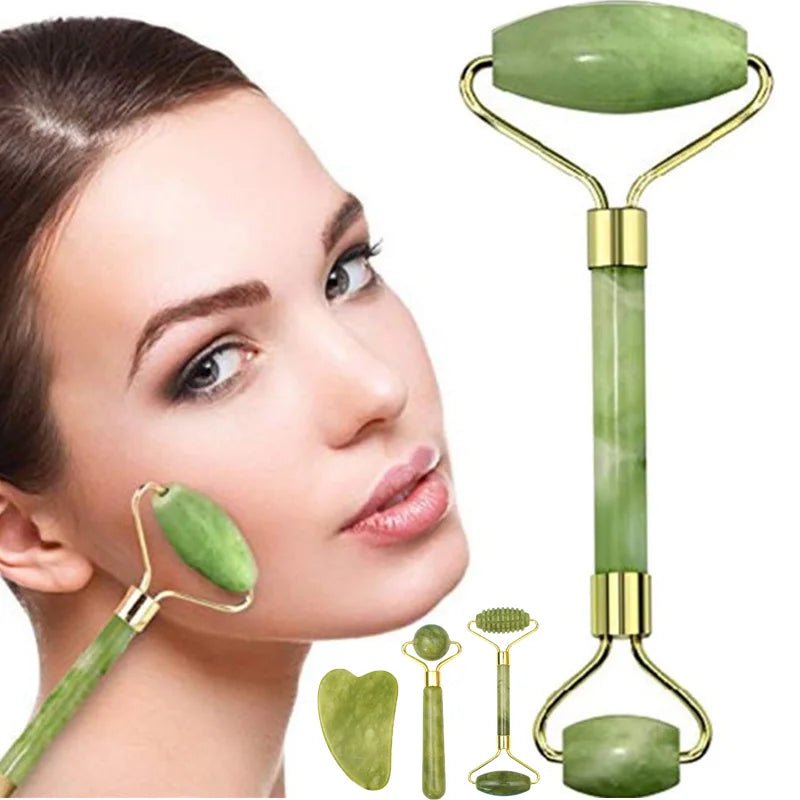 Jade Roller & Gua Sha Naturel — Masseur Visage Anti - Âge & Lifting - Accessoire Beauté | BodyForce UK