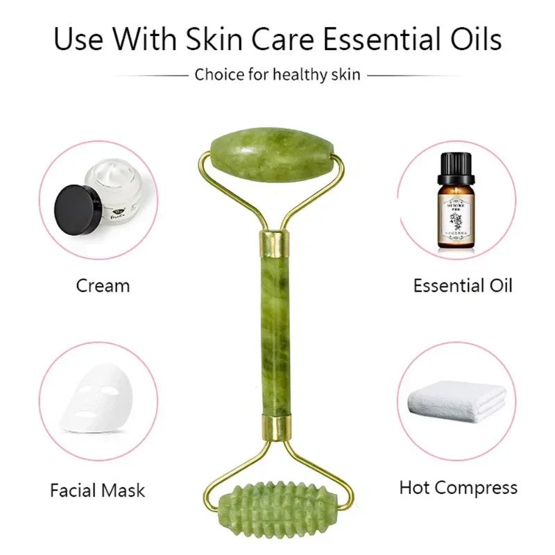 Jade Roller & Gua Sha Naturel — Masseur Visage Anti - Âge & Lifting - Accessoire Beauté | BodyForce UK