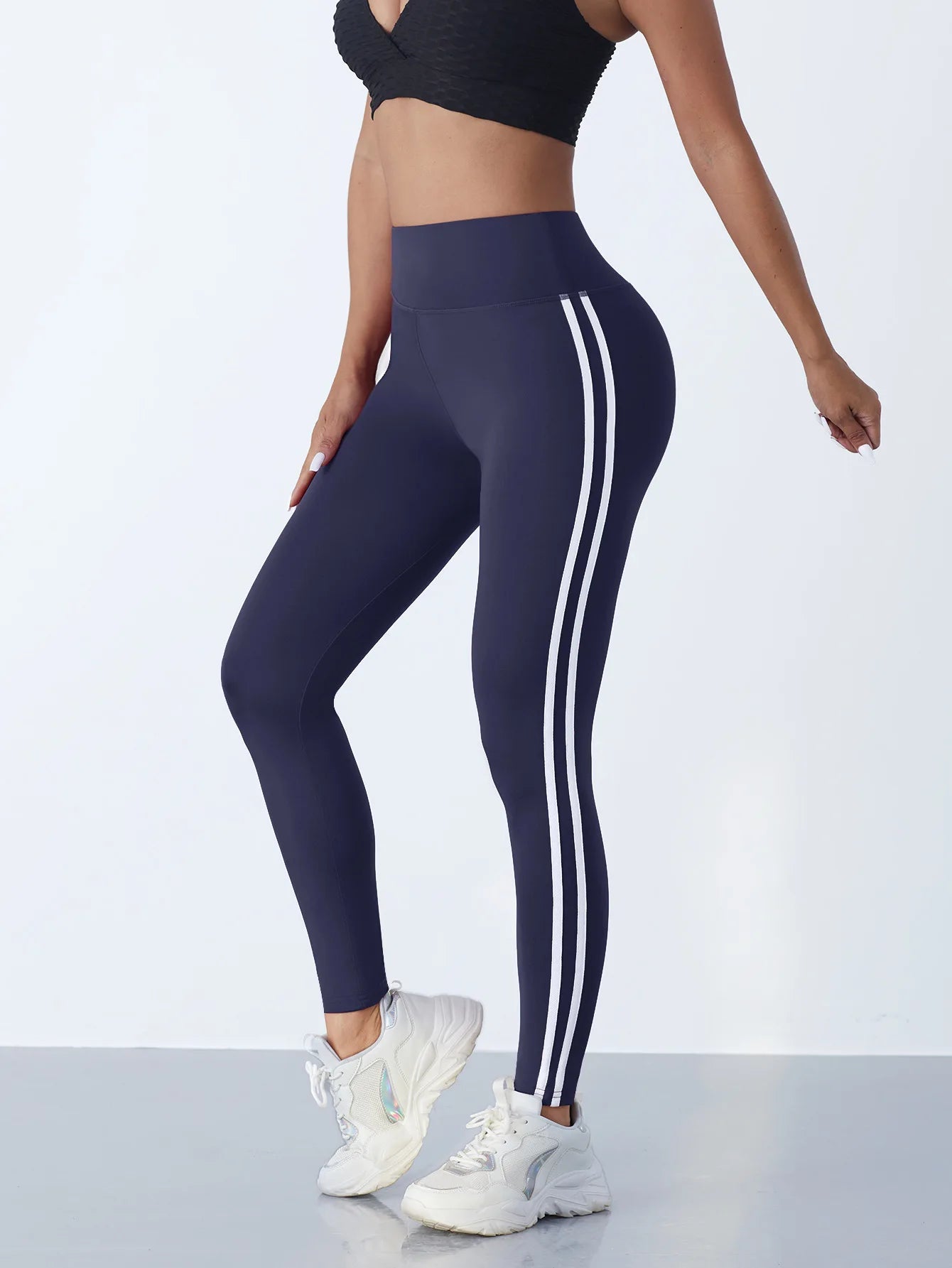 Legging Yoga Rayé Taille Haute — Gainant, Stretchy & Anti - Transpiration - Vêtement de Sport | BodyForce UK