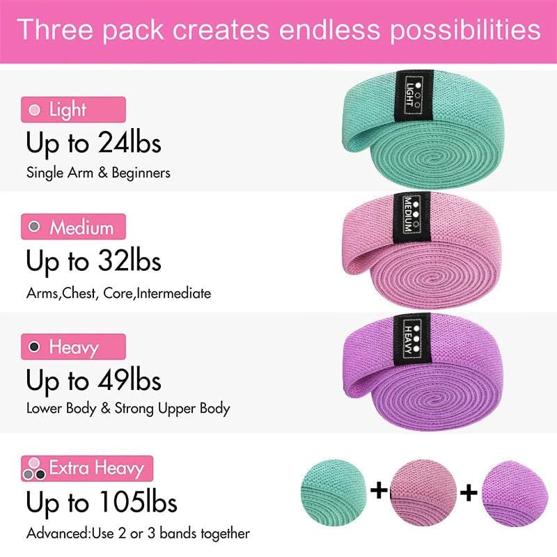 Lot de 3 Bandes de Résistance en Tissu - Fitness & Musculation - Fitness Equipment | BodyForce UK