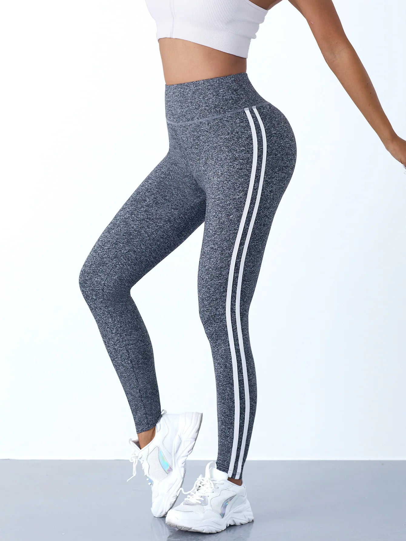 Legging Yoga Rayé Taille Haute — Gainant, Stretchy & Anti - Transpiration - Vêtement de Sport | BodyForce UK