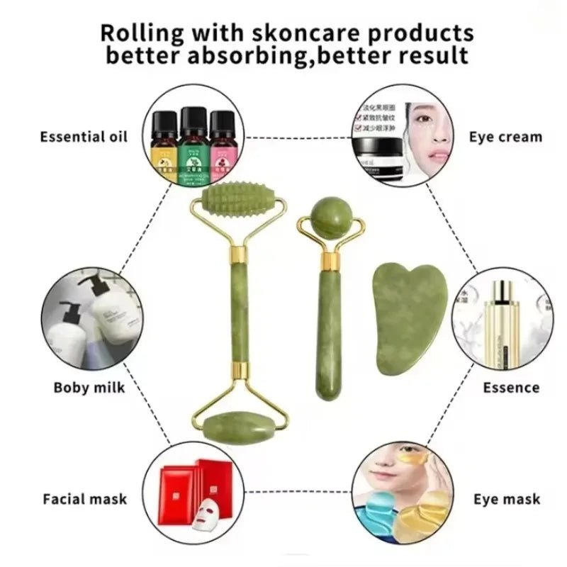 Jade Roller & Gua Sha Naturel — Masseur Visage Anti - Âge & Lifting - Accessoire Beauté | BodyForce UK